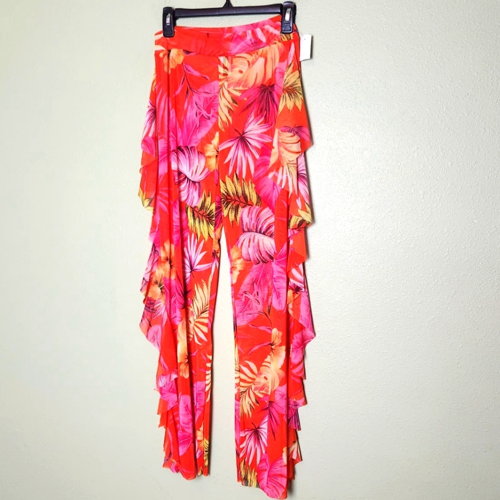NWT - Tropical Mesh Ruffled Swim Cover Pants Size Large